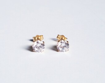 Cubic Zirconia Post Earrings 14K gold filled 6mm cubic zirconia