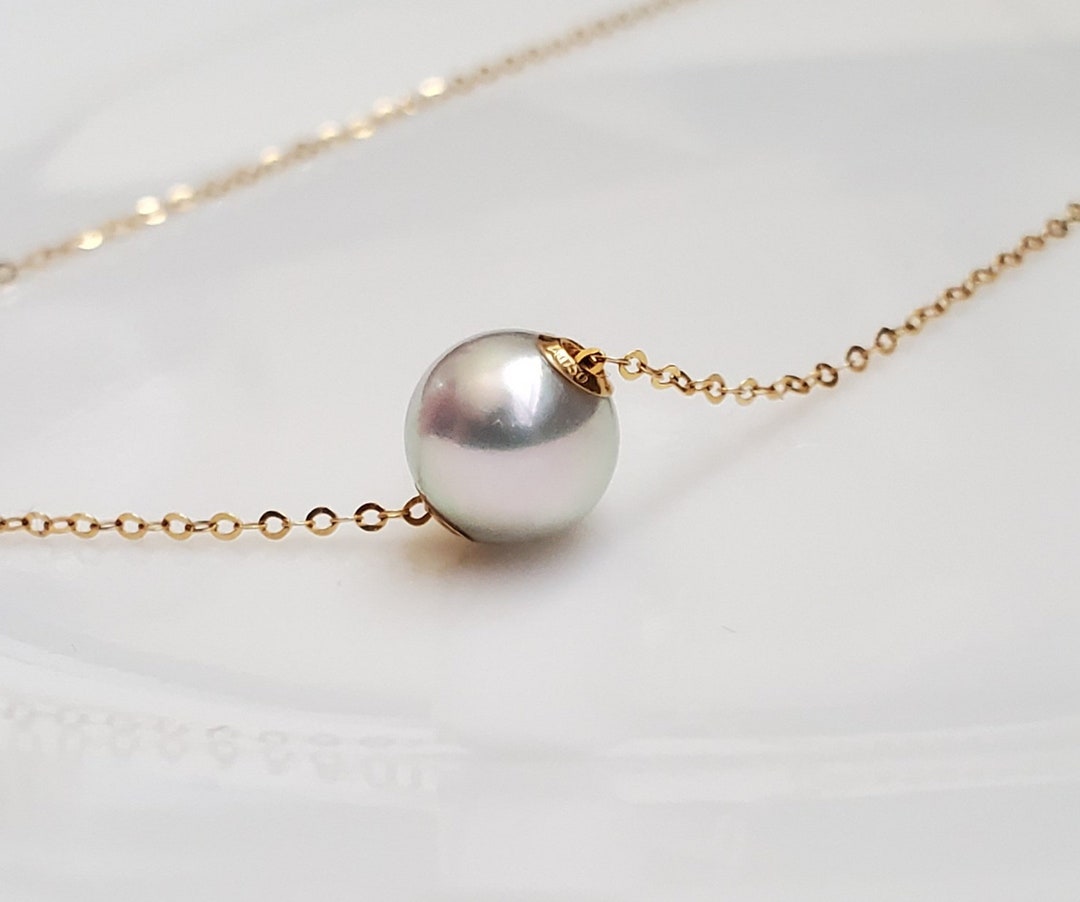 Akoya Pearl Floating Pearl Necklace Perfect Round 7-8.5mm Flawless AAA ...