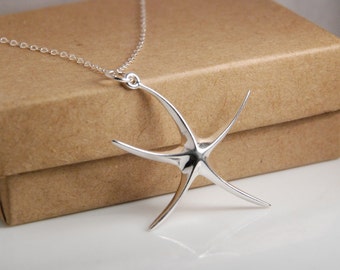 Starfish sterling silver necklace, entirely made with sterling silver, 0.925 silver necklace, everyday dainty jewelry, ocean, sea, sailor