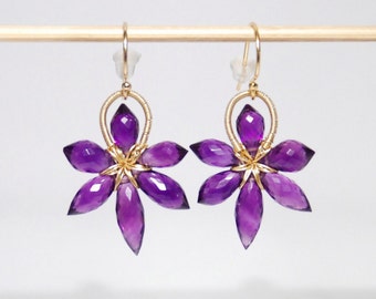 Grade AA-AAA amethyst slim flower 14K gold filled earrings