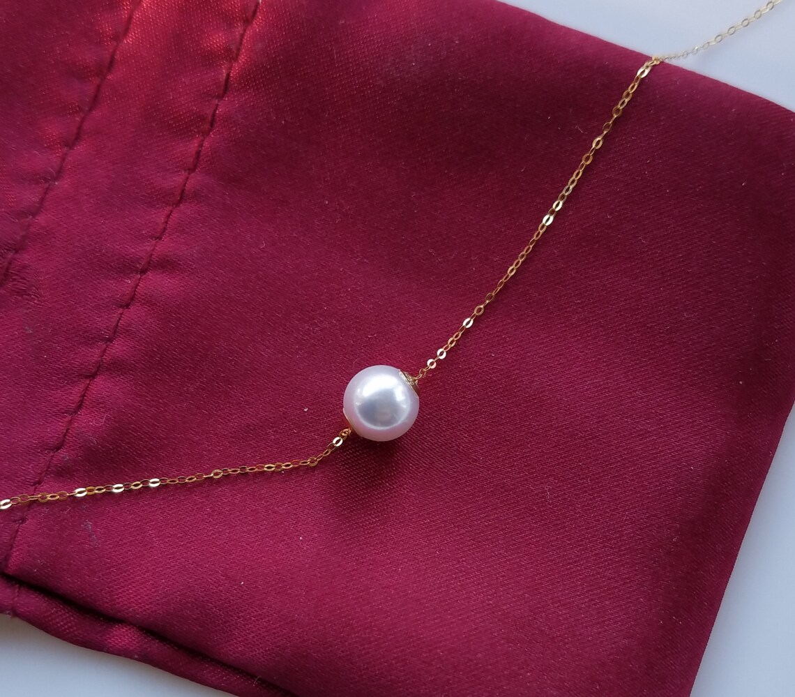 Akoya Pearl Floating Pearl Necklace 18kt Gold Culturerd Etsy