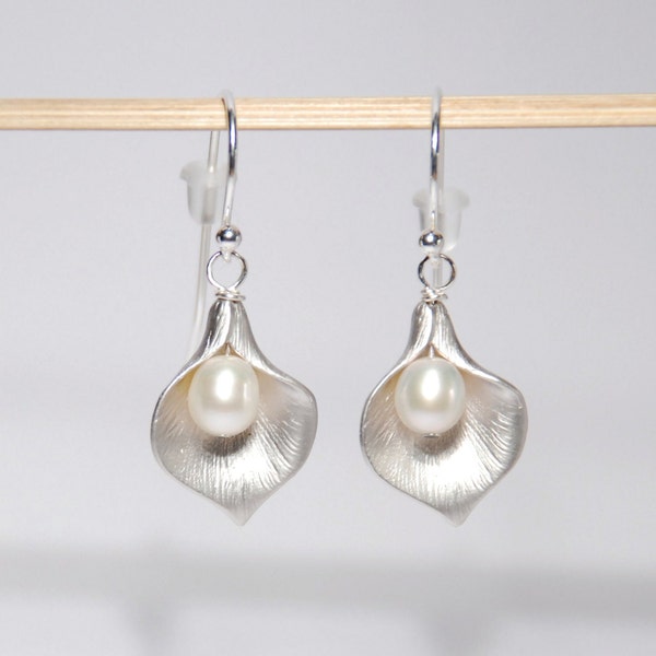 Silver calla lily earrings with sterling silver ear wires