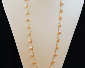 Grade AAA fresh water pearl drops necklace, 14K gold filled necklace, long necklace, double layer necklace