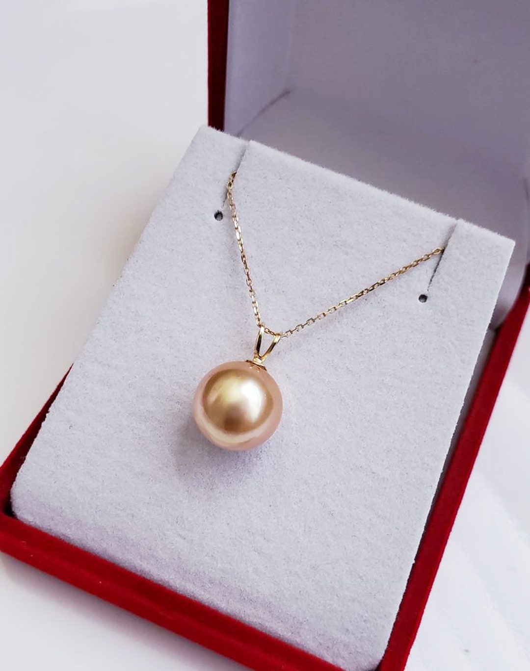 Southsea Golden Pearl Necklace Perfect Round 11-12mm 18kt - Etsy