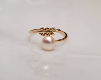 Cultured Freshwater Pearl Finger Ring US Size 5-6-7 Adjustable Gold over Sterling Silver Cubic Zirconia 6mm Button Shape Natural Pink Pearl