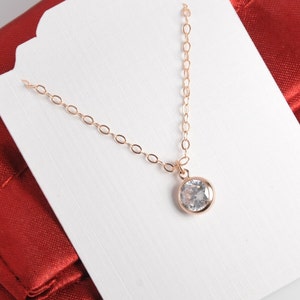 Rose Gold Necklace, Rose Gold Crystal, 14K Rose gold filled Cubic Zirconia Charm Birthday gift Wedding jewelry Choker, Gift for Her