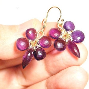 Grade AA-AAA micro faceted Amethyst 14K gold filled wire wrapped flower earrings image 2