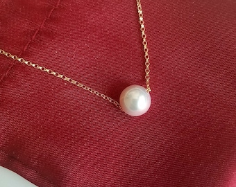 Floating pearl necklace, genuine culturerd freshwater pearl, 14K gold filled,  grade AAA round pearl, no bead liner, weddings, bridal