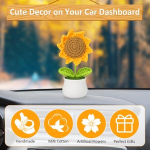 かぎ針編みの花、人工ひまわり、オフィスデスク、車のダッシュボードの装飾、女性への面白いギフト、誕生日、クリスマスパーティーの装飾ギフト