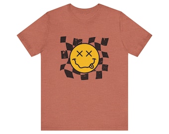 Retro Smiley Face Graphic Tee, Casual Wear, Gift for Teens, Music Festival Outfit, Summer Essential, Streetwear Style, Unisex T-Shirt