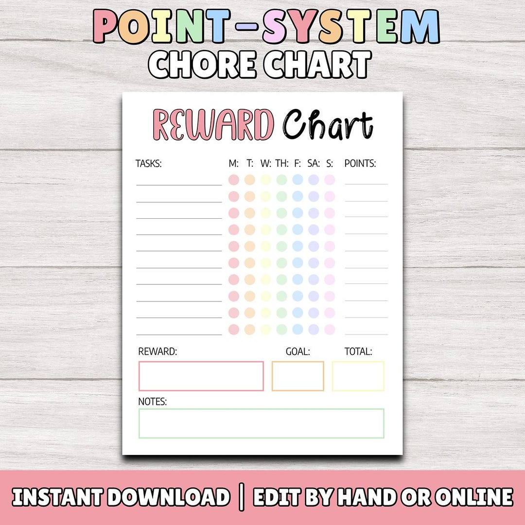 Chore Point System Kids Chore Chart, Engaging Point-based Reward System for Children, Fun ...