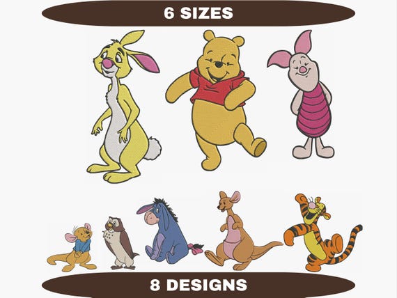 Winnie the Pooh Embroidery Designs Bundle: 8 Designs, 6 Sizes (Digital Download)