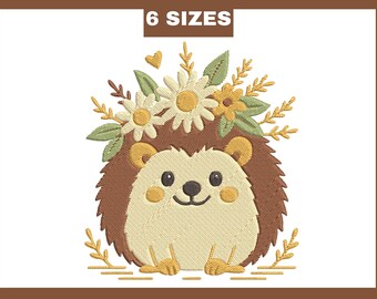 Floral Hedgehog Embroidery Design, Forest Animal (Instant Download)