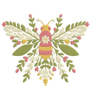 Motif de broderie abeille, motif floral de broderie machine abeille, motif de broderie insectes, motif abeille à broder, téléchargement immédiat