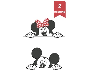 Mickey and Minnie Peeking embroidery designs, 2 Designs, 6 Sizes, Instant Download