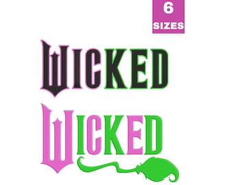 Wicked embroidery design files: Elphaba Glinda Defy Gravity, Crewneck, Changed for Good Embroidery digital files, 6 Sizes