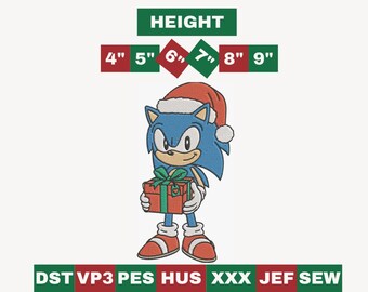 Sonic embroidery design of Christmas, Hedgehog embroidery pattern, 6 Sizes