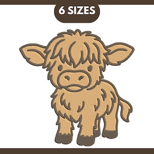 Baby Highland Cow Embroidery Design, 6 Sizes, Instant Download