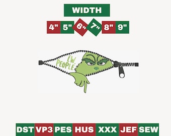 Grinch kerstrits Peaker borduurontwerp, 6 maten (directe download)