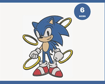 Sonic Embroidery Design with Rings, 6 Sizes (Instant Download)