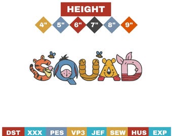 Winnie The Pooh Embroidery Design, Pooh with Friends Digital file, 6 Sizes
