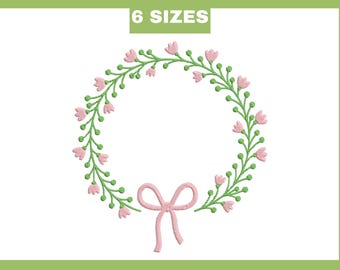 Floral Wreath Embroidery Design: Flower Circle Frame (6 Sizes) (Digital Download)