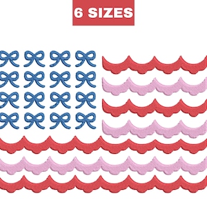Bow Scalloped American Flag July 4th Summer Embroidery Machine Design Instant Download