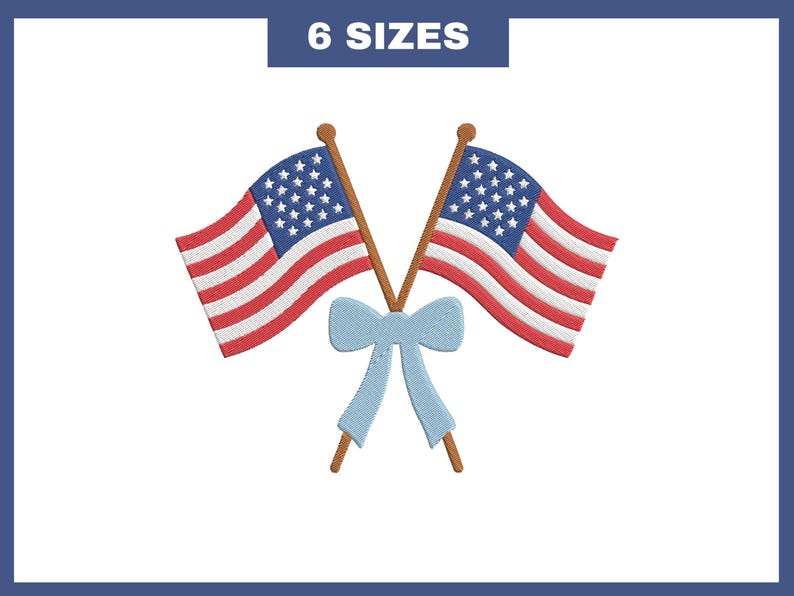 American Flag Embroidery Design: Ribbon Bow, 4th July (instant Download ...