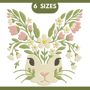 Floral Bunny Embroidery Design, Bunny Machine Embroidery Design, Bunny Pattern File, Rabbit Embroidery Design, Instant Download 6 sizes