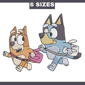 Bluey embroidery design, Bluey embroidery and bingo embroidery design file, 6 Sizes