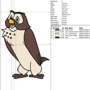 Winnie the pooh owl embroidery designs color chart
