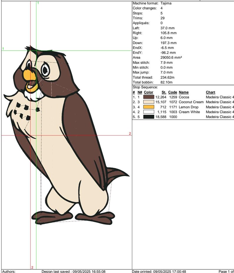 Winnie the pooh owl embroidery designs color chart