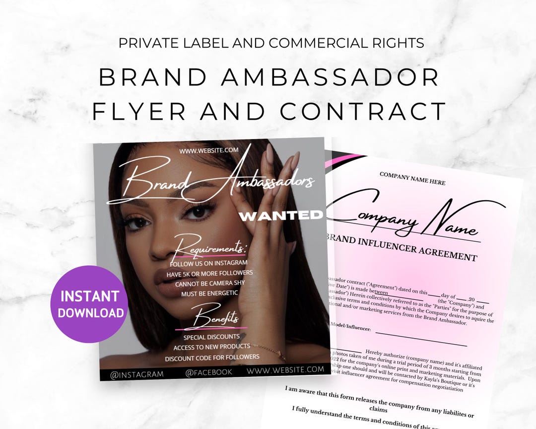 Brand Ambassador Contract + Flyer Template, Editable Influencer Flyer ...