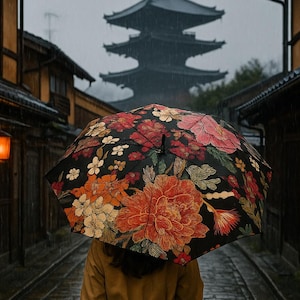 Paraguas Kimono Floral: Protección contra la lluvia plegable estilo arte japonés