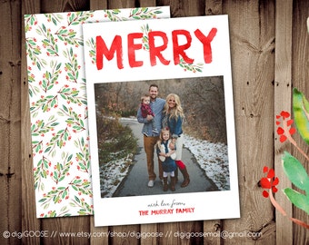 MERRY Watercolor // Photoshop Christmas Card Template // Photographers Christmas Card Template // Holiday Card Templates // DG151