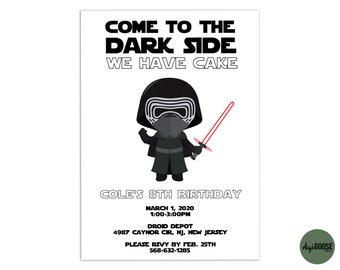 Star Wars SELF EDITABLE PDF, Template, Star Wars, Dark Side, Birthday Party, Printable Birthday Party Invite, Instant Download, Kylo Ren