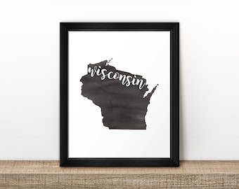 CLEARANCE // WISCONSIN state Map // Watercolor print // Wisconsin Poster // Art // painting // US state map print // Home Decor // brush