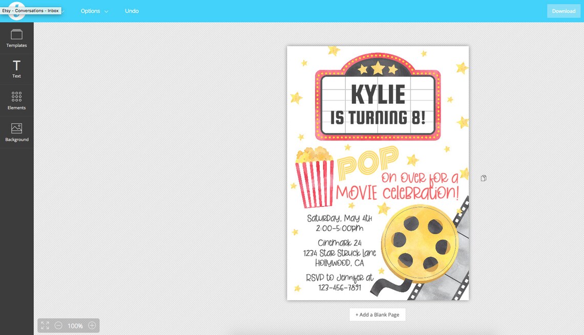 EDITABLE Movie Party Invitation TEMPLATE Printable Movie - Etsy