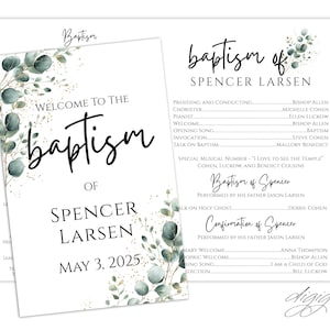 EDITABLE, LDS Baptism Program Template, Printable Baptism Program, Lds boy girl baptism, Lds baptism, DIY, Gender Neutral, Greenery