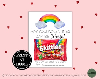 Cute Valentine Card Printable / Valentine Printables for Kids / Instant Download / School Valentine Cards for Kids / Skittles / Rainbow