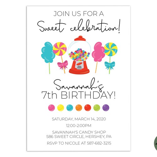 EDITABLE Candy Shop Invitation TEMPLATE Printable Candy - Etsy