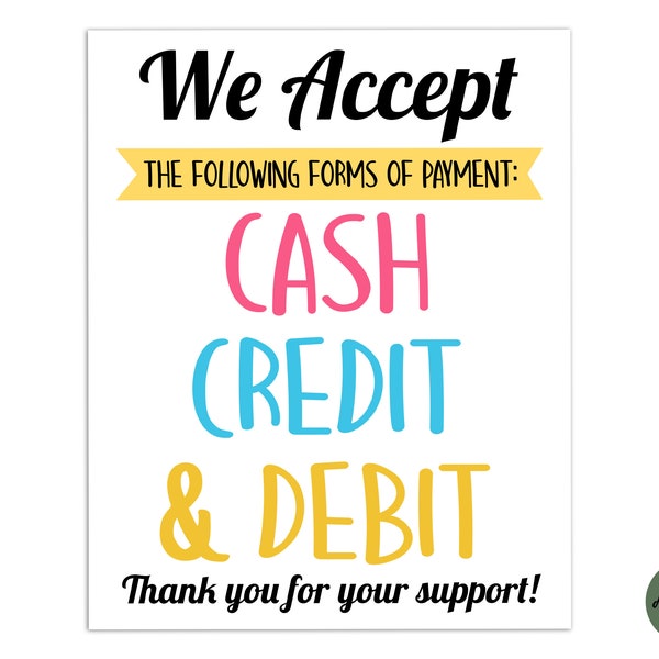 Instant Download, CLEARANCE, We Accept Credit Card Sign, Bake Sale Sign, Fundraiser Sign, Payment Sign, Bake Sale Poster, Fundraiser Poster