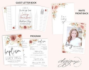 EDITABLE, LDS Baptism Package, Invitation, Program, Notebook, Printable, Lds baptism, DIY, Floral, Suite, Template, Neutral, Greenery, Sale