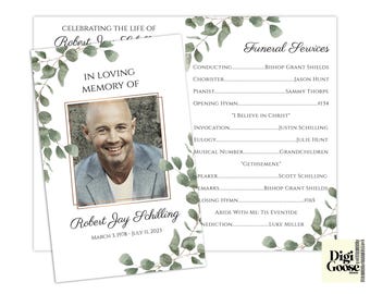 EDITABLE, Funeral Program Template, Printable Funeral Program, Lds Services, DIY, Editable Template, Mens Funeral, with picture