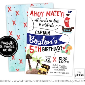 Pirate Invitation, Pirate Birthday Invitation, Pirate Party, Pirate Ship, Treasure Map Invitation, Personalized, Printables, Digital, DIY