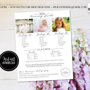 Photography Price List Template // Pricing Guide // Sell Sheet // Photoshop Template INSTANT DOWNLOAD // Photography Pricing Template