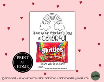 Cute Valentine Card Printable / Valentine Printables for Kids / Instant Download / School Valentine Cards for Kids / Skittles / Rainbow