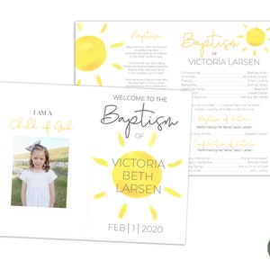EDITABLE, LDS Baptism Program Template, Printable Baptism Program, Lds girl baptism, Lds baptism, DIY, Editable Template, Sun, watercolor