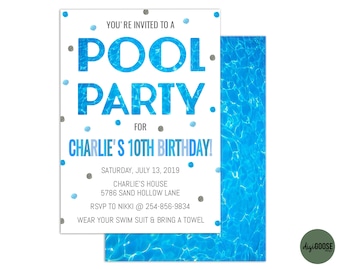 EDITABLE, TEMPLATE, Pool Party Invitation, Pool Birthday Invite, water party, boy girl, 16th birthday, sweet sixteen, Text, Teen birthday
