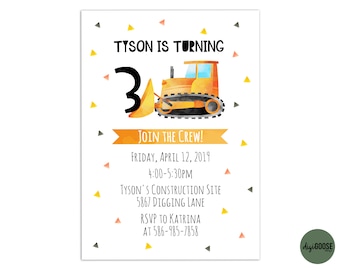 EDITABLE, Construction TEMPLATE Invitation, Printable Construction Birthday Invite, Construction party, Tractor, DIY, Instant Download